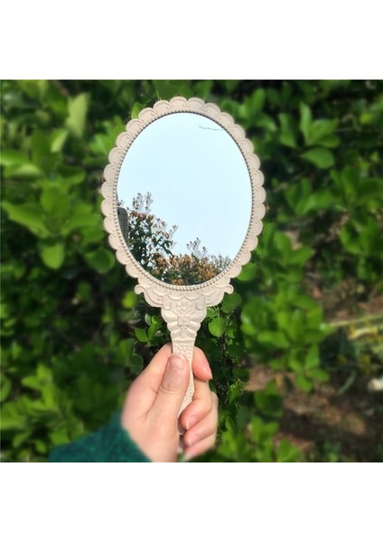Beyaz 1 Adet Gümüş Vintage Ayna Bayanlar Çiçek Repousse Oval Yuvarlak Makyaj El Tutma Aynası Prenses Bayan Makyaj Güzellik Dresser Hediye (Yurt Dışından)