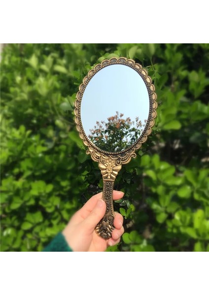 Beyaz 1 Adet Gümüş Vintage Ayna Bayanlar Çiçek Repousse Oval Yuvarlak Makyaj El Tutma Aynası Prenses Bayan Makyaj Güzellik Dresser Hediye (Yurt Dışından)