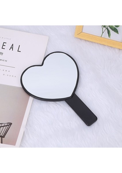 Siyah-Null Taşınabilir El Makyaj Aynası Kalp Şekli Kozmetik Ayna Düzensiz Kompakt Aynalar Saplı Kadın Kızlar Makyaj Güzellik Aracı (Yurt Dışından)