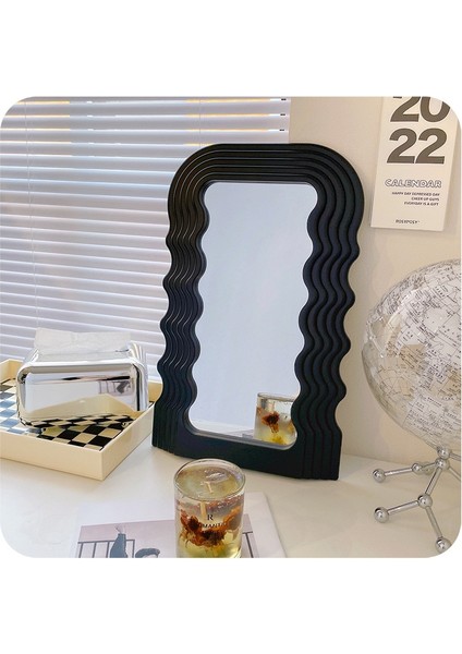 Siyah Ins Düzensiz Dalga Ayna Dekoratif Ayna Iskandinav Makyaj Aynası Kozmetik Aynalar Masaüstü Süsleme Yurt Yatak Odası Dekor (Yurt Dışından) fırsatları