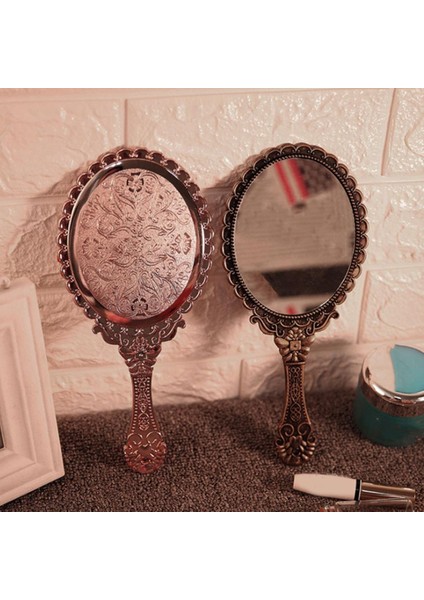 Gül Altın Vintage Oyma El Makyaj Aynası Makyaj Aynası Spa Salon Makyaj Vanity El Ayna Kolu Kozmetik Kompakt Ayna Kız Için (Yurt Dışından) fırsatları
