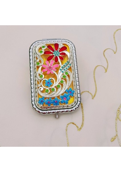 13 2-Yüz Katlanmış Cep Aynası Vintage Hollow-Out Oyma Taklidi Ayna Hediye Kutusu ile Taşınabilir Makyaj Aynası (Yurt Dışından)