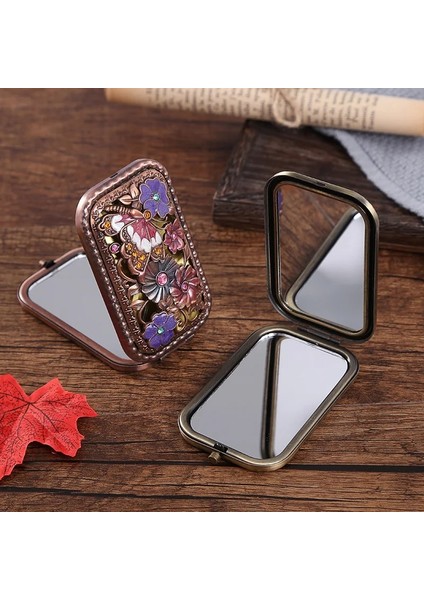 13 2-Yüz Katlanmış Cep Aynası Vintage Hollow-Out Oyma Taklidi Ayna Hediye Kutusu ile Taşınabilir Makyaj Aynası (Yurt Dışından) fiyatları