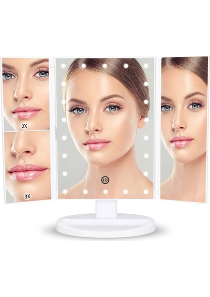 Siyah LED Işıkları ile Katlanır Ayna 3 Katlı 22LED Makyaj Kozmetik Taşınabilir Ayna Makyaj Aracı Siyah (Yurt Dışından) fiyatları