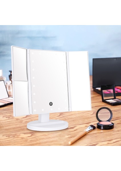 Siyah LED Işıkları ile Katlanır Ayna 3 Katlı 22LED Makyaj Kozmetik Taşınabilir Ayna Makyaj Aracı Siyah (Yurt Dışından) indirimleri