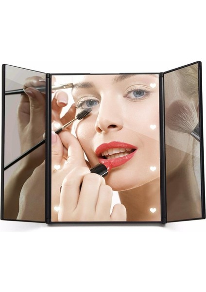 Gül Kırmızı Taşınabilir LED Işık Makyaj Aynası Vanity Işıkları Kompakt Makyaj Cep Aynaları Vanity Kozmetik El Katlanır LED Ayna Lambası (Yurt Dışından)