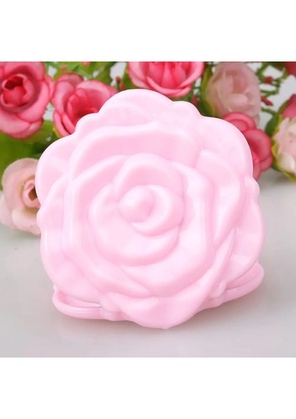 Pembe Cep Gül Çiçek Makyaj Aynası Vintage Katlanır Yuvarlak Kızlar Küçük El Kompakt Işık Aynalar Kadın Makyaj Sevimli Kozmetik Aracı (Yurt Dışından)
