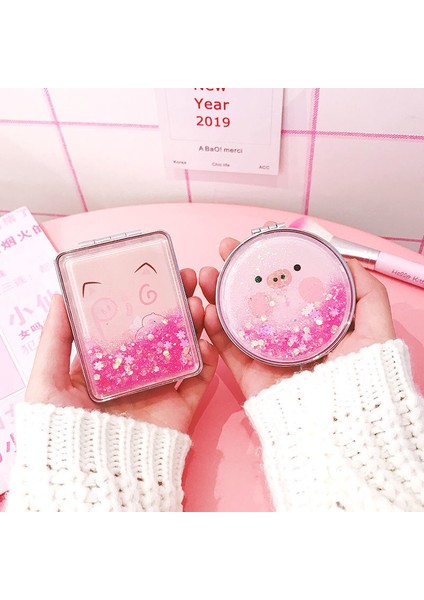 Pembe Kare Mini Ayna Ins Katlanabilir Bataklık Ayna Çift Taraflı Makyaj Aynası Taşınabilir Öğrenci Taşınabilir Küçük Yuvarlak Ayna (Yurt Dışından) modelleri