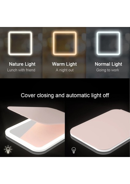 Haki LED Makyaj Aynaları Işıklı USB Pembe 360 Taşınabilir Katlanabilir Akıllı Seyahat Yüz Makyaj Masa Aynası Kozmetik Vanity Miroir (Yurt Dışından) modelleri