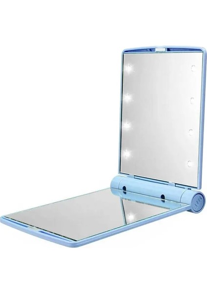 Mavi Yeni 1 Adet 8 LED Işıkları Lambalar Kadın Katlanabilir Makyaj Aynaları Bayan Kozmetik El Katlanır Taşınabilir Kompakt Cep Aynası Kozmetik Aracı (Yurt Dışından)
