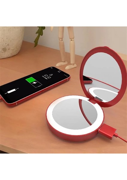 Beyaz Taşınabilir Mini 3x Büyütün Yuvarlak Hd Makyaj Aynası LED Işık ile Kozmetik Ayna Seyahat Mobil Güç Bankası USB Ücretli 20 (Yurt Dışından) fiyatları