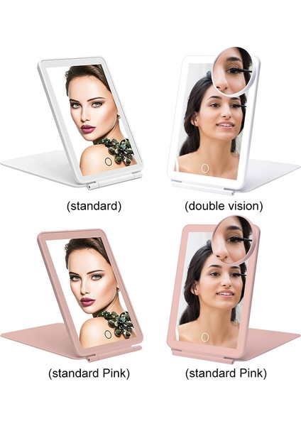 Standart Pembe Taşınabilir Işıklı Güzellik Aynası 3 Renkli Aydınlatma Masa Üstü Kozmetik Ayna Dokunmatik Anahtarı Açık Seyahat Için LED Katlanır Ayna (Yurt Dışından) fiyatları