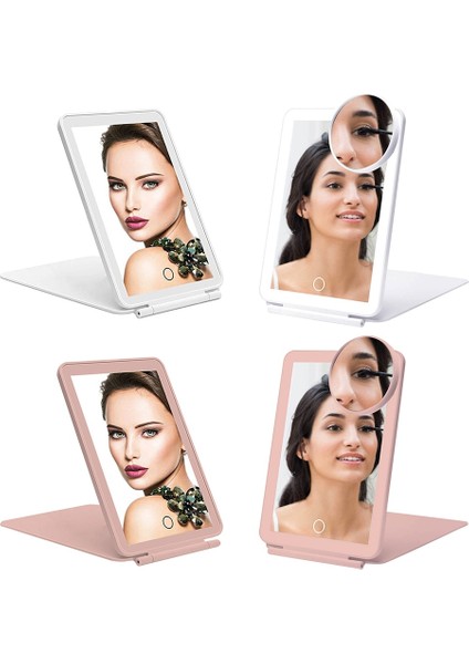 Standart Pembe Taşınabilir Işıklı Güzellik Aynası 3 Renkli Aydınlatma Masa Üstü Kozmetik Ayna Dokunmatik Anahtarı Açık Seyahat Için LED Katlanır Ayna (Yurt Dışından) modelleri