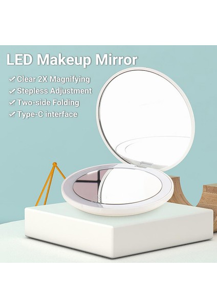 Yeşil Mini LED Makyaj Aynası Şeffaf 2x Büyütme Kademesiz Ayar Katlanır Tip-C LED Cep Kozmetik Ayna Зеркало Для Макияжа (Yurt Dışından) fiyatları