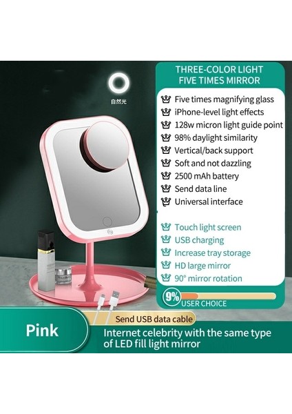 Pembe 1 Renk 5x LED Işık Makyaj Aynası Depolama LED Yüz Ayna Ayarlanabilir Dokunmatik Dimmer USB LED Vanity Arkadan Aydınlatmalı Ayna Masa Kozmetik Ayna (Yurt Dışından)