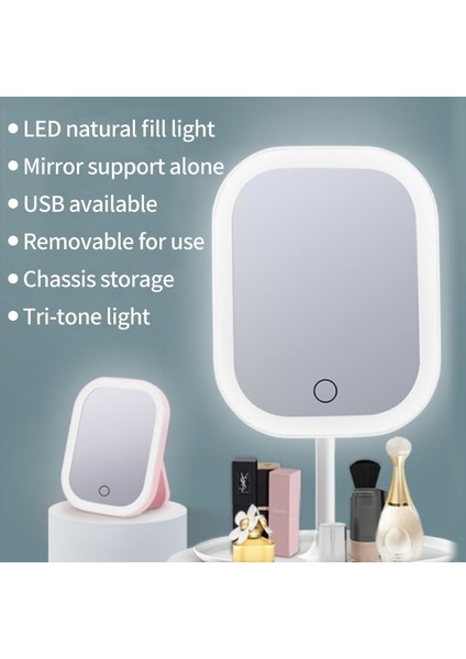 Pembe 1 Renk 5x LED Işık Makyaj Aynası Depolama LED Yüz Ayna Ayarlanabilir Dokunmatik Dimmer USB LED Vanity Arkadan Aydınlatmalı Ayna Masa Kozmetik Ayna (Yurt Dışından)