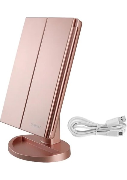 Gül Altın LED Işıkları ile Katlanır Ayna 3 Kat 22 Leds Makyaj Kozmetik Taşınabilir Ayna Makyaj Aracı Siyah (Yurt Dışından)