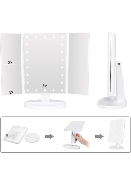 Gül Altın LED Işıkları ile Katlanır Ayna 3 Kat 22 Leds Makyaj Kozmetik Taşınabilir Ayna Makyaj Aracı Siyah (Yurt Dışından) modelleri