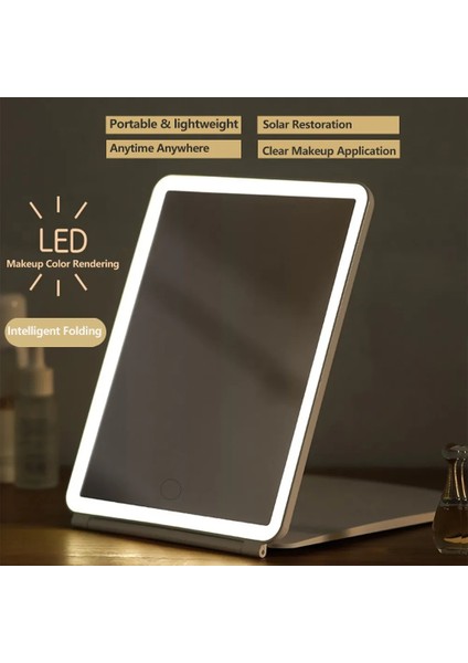 Siyah 10X Magnifie LED Makyaj Aynaları Taşınabilir Katlanır Aynalar Dokunmatik Ekran Makyaj Aynası Üç Renkli Işık Modu Seyahat Tuvalet Masası Aynası (Yurt Dışından)