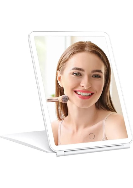 Siyah 10X Magnifie LED Makyaj Aynaları Taşınabilir Katlanır Aynalar Dokunmatik Ekran Makyaj Aynası Üç Renkli Işık Modu Seyahat Tuvalet Masası Aynası (Yurt Dışından)