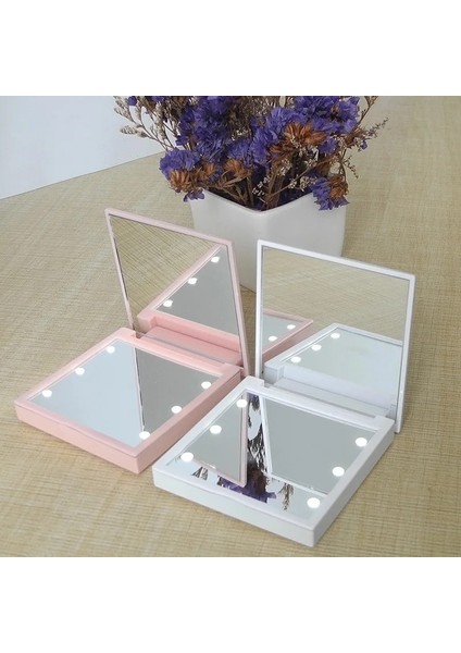 Siyah 6 LED Makyaj Aynası Işıklı 1x 2x Büyüteç Küçük Cep Taşınabilir Seyahat Pembe Siyah Beyaz Katlanabilir Kozmetik Makyaj Aynaları (Yurt Dışından) fiyatları