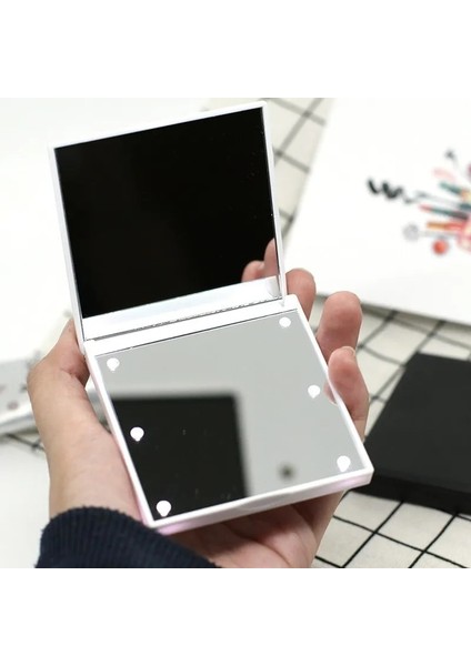 Siyah 6 LED Makyaj Aynası Işıklı 1x 2x Büyüteç Küçük Cep Taşınabilir Seyahat Pembe Siyah Beyaz Katlanabilir Kozmetik Makyaj Aynaları (Yurt Dışından) indirimleri