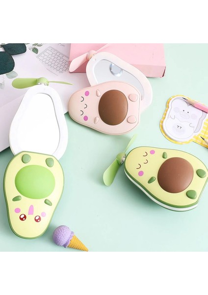 Yeşil 3in1 Sevimli Piggy Mini Meyve Kozmetik Ayna Kompakt Taşınabilir Cep Makyaj Aynaları Soğutma Fanı Işık El USB Şarj Edilebilir (Yurt Dışından) modelleri