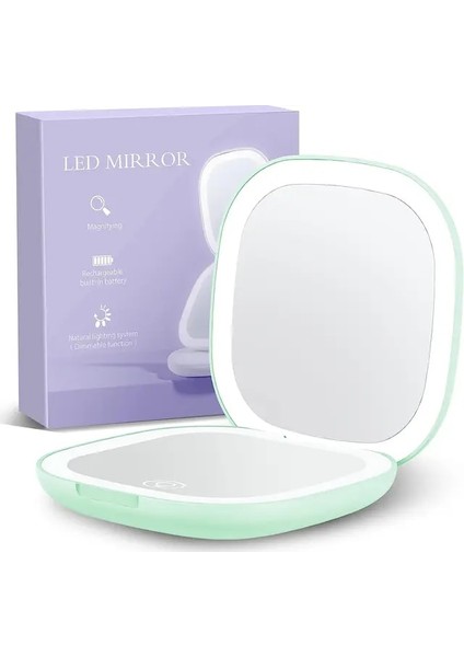 2 Taraflı Hafif Kompakt Ayna Işıklı Seyahat Makyaj Aynası, 1x/5x Büyütmeli 2 Taraflı 3 Renk Kısılabilir Taşınabilir Cep Aynası, Çanta Için (Yurt Dışından)