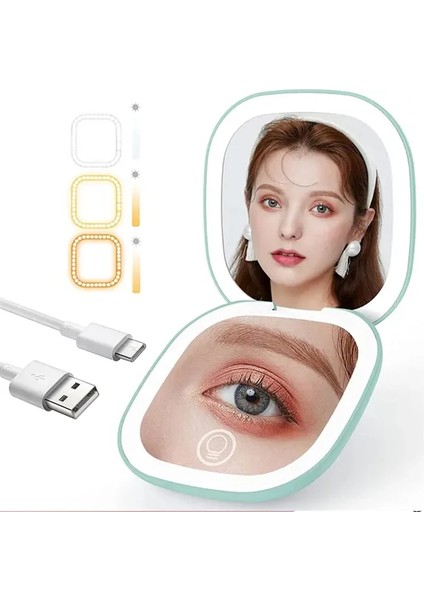 2 Taraflı Hafif Kompakt Ayna Işıklı Seyahat Makyaj Aynası, 1x/5x Büyütmeli 2 Taraflı 3 Renk Kısılabilir Taşınabilir Cep Aynası, Çanta Için (Yurt Dışından) fiyatları