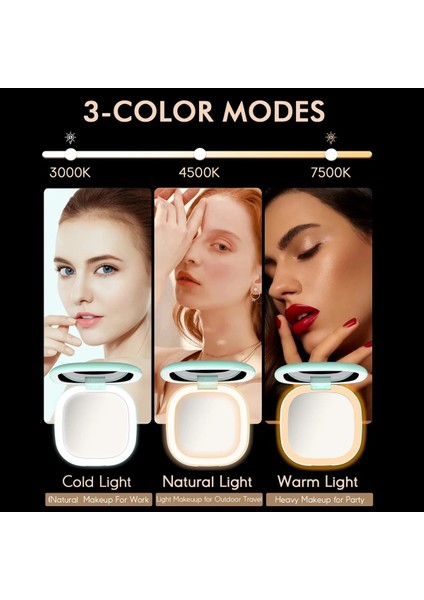 2 Taraflı Hafif Kompakt Ayna Işıklı Seyahat Makyaj Aynası, 1x/5x Büyütmeli 2 Taraflı 3 Renk Kısılabilir Taşınabilir Cep Aynası, Çanta Için (Yurt Dışından) modelleri