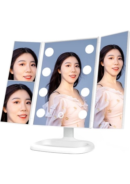 Siyah Espelhos Spiegel Specchio LED Espelho Com LED Büyütme 2x 3x 10X Büyütme 3 Yollu Üç Katlı Aynalar Vanity Akıllı LED Makyaj Aynası (Yurt Dışından)
