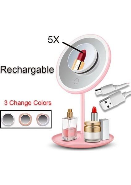 3 Renk Pembe 5x 3 Renk 5 Kez Yeni 2023 Popüler Makyaj Masası Aynası Kadınlar Için Taşınabilir Değişen Işıklar LED USB Katlanabilir Güzellik Kozmetik Aracı (Yurt Dışından)