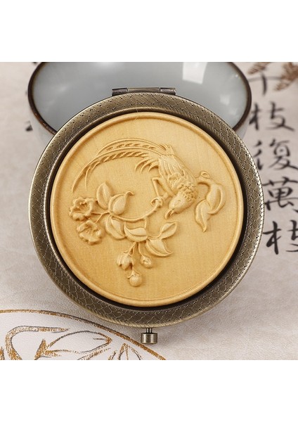 7 Klasik Oyma Çiçek Kuş Zarif Ayna Taşınabilir Yuvarlak Ahşap Oyma Çift Taraflı Seyahat Aynası Kadın Güzellik Aksesuarları (Yurt Dışından)