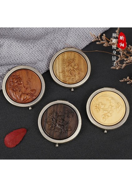 7 Klasik Oyma Çiçek Kuş Zarif Ayna Taşınabilir Yuvarlak Ahşap Oyma Çift Taraflı Seyahat Aynası Kadın Güzellik Aksesuarları (Yurt Dışından) modelleri