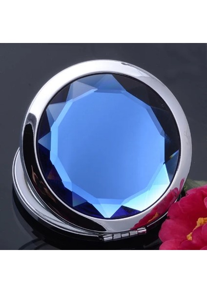 Mavi Kristal Lüks Kompakt Makyaj Aynası Mini Yuvarlak Cep Katlanır Makyaj Masası Aynaları Küçük Büyüteç Taşınabilir Seyahat Makyaj Aracı Hediye (Yurt Dışından)