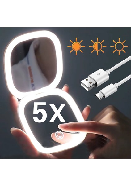 Kobi Çift Lamba W Mini Kompakt LED Makyaj Aynası Işıklı 5x Büyütmeli Küçük Cep Taşınabilir Seyahat Pembe Siyah Katlanabilir Kozmetik Makyaj Aynaları (Yurt Dışından) indirimleri