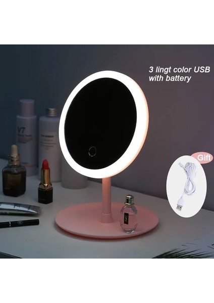 Pembe 3 Açık Renk Işıklı Makyaj Aynası Beyaz LED Gün Işığı Makyaj Aynası Çıkarılabilir/depolama Tabanı 3 Modlu Ayna Işıklı Hediye USB Kablosu (Yurt Dışından) fiyatları