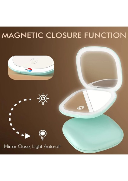 Yeşil Set Dokunmatik Ekran LED Makyaj Kompakt Ayna Çift Taraflı Seyahat Makyaj Aynası 1x/5x Büyütme Işıklı Kozmetik Katlanabilir Ayna (Yurt Dışından) modelleri