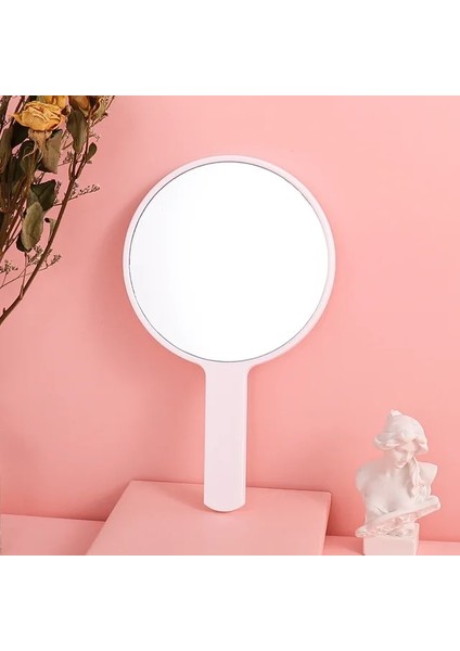 7.5X13.5 cm Beyaz Yuvarlak Ayna Makyaj Kolu Taşınabilir Küçük Ayna El Plastik Ayna Vanity Kompakt Ayna Kolu Cep (Yurt Dışından)