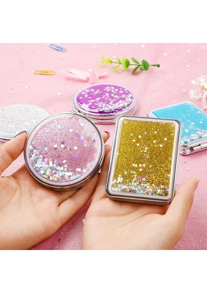 4 Katlanır Çift Taraflı Kozmetik Aynalar Akan Köpüklü Kum ile Kadın Hediyeler Için Mini Makyaj Aynası Kompakt Cep Aynaları Pembe (Yurt Dışından) indirimleri