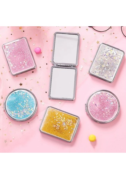 15 Quicksand Makyaj Aynası Parlak Taşınabilir Büyüteç El Kare Makyaj Ayakta Vanity Katlanabilir Cep Aynası Sevimli Kompakt Kızlar (Yurt Dışından) modelleri