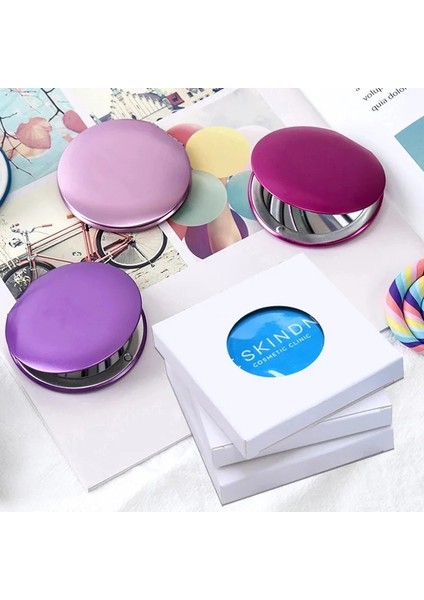 Mavi Yuvarlak Mini Kompakt Makyaj Aynası Katlanabilir Taşınabilir Büyüteç El Çift Taraflı Katlanır Vanity El Aynaları Cep Seyahat (Yurt Dışından) fırsatları