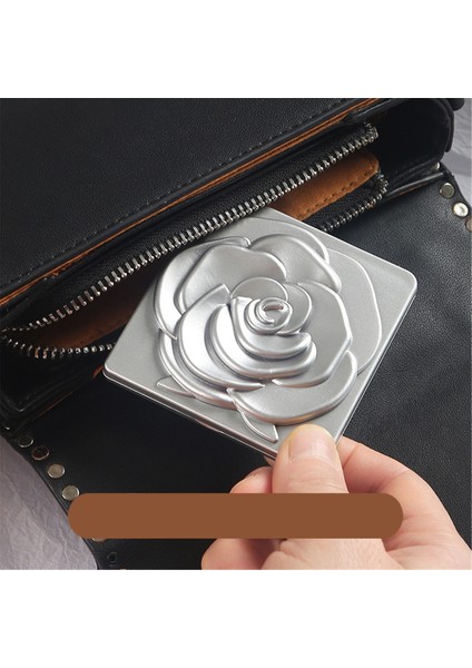 Silver-1x 2x Küçük Kare Makyaj Aynası Gül Çiçek Çift Taraflı El Kozmetik Aynalar Katlanır Cep Kompakt Makyaj Makyaj Aynaları Seyahat (Yurt Dışından)