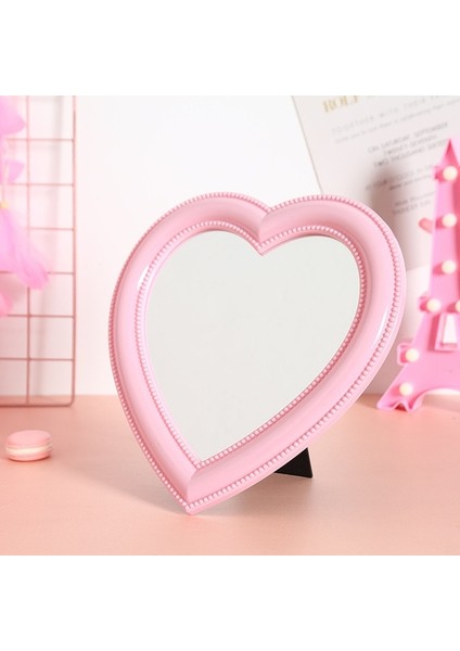 Pembe Küçük Kozmetik Ayna Dekoratif Ayna Kız Kalp Şeklinde Öğrenci Yurdu Ayna Taşınabilir Ev Küçük Ayna Standı Asılabilir (Yurt Dışından)