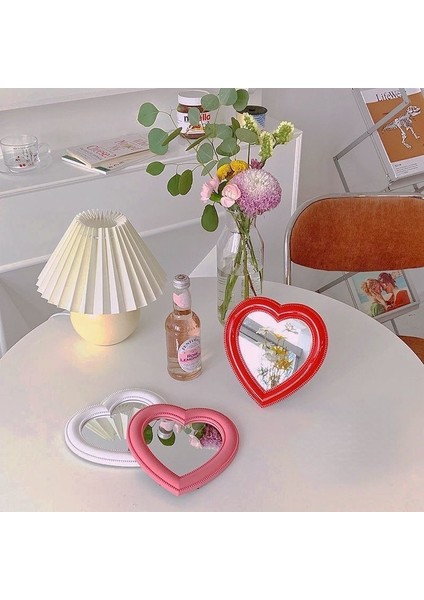 Pembe Küçük Kozmetik Ayna Dekoratif Ayna Kız Kalp Şeklinde Öğrenci Yurdu Ayna Taşınabilir Ev Küçük Ayna Standı Asılabilir (Yurt Dışından) indirimleri
