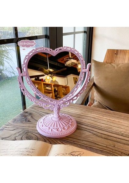 Mor-B Avrupa Tarzı Retro Çift Taraflı Makyaj Aynası Güzel Kız Oval Prenses Kozmetik Ayna Yatak Odası Kalp Şeklinde Boy Aynası (Yurt Dışından)
