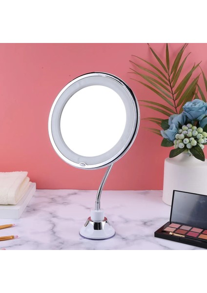 360 Döndürme LED Vantuzlu Duş Tıraş Makyajı 10X Büyüteçli Ayna/vantuzlu Duş Makyaj Sissiz Esnek Ayna (Yurt Dışından)