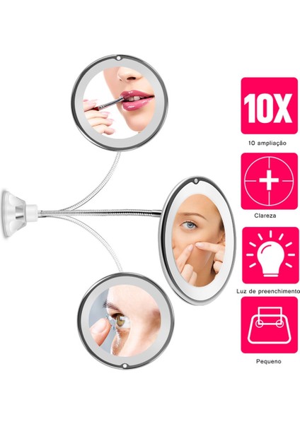 360 Döndürme LED Vantuzlu Duş Tıraş Makyajı 10X Büyüteçli Ayna/vantuzlu Duş Makyaj Sissiz Esnek Ayna (Yurt Dışından) modelleri