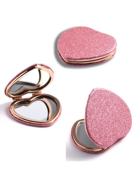 Şampanya Taşınabilir Makyaj Aynası El Mini Kalp Çift Taraflı Katlanır Makyaj Masası Aynası Kompakt Kozmetik El Aynaları Cep Seyahat (Yurt Dışından) fiyatları