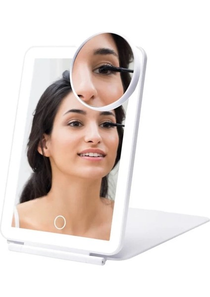 Büyüteçli Beyaz Katlanabilir Makyaj Aynası Mini Ayna Dokunmatik Ekran Işığı Makyaj Aynası Modları USB Şarj Edilebilir Katlanır LED Ayna (Yurt Dışından) modelleri